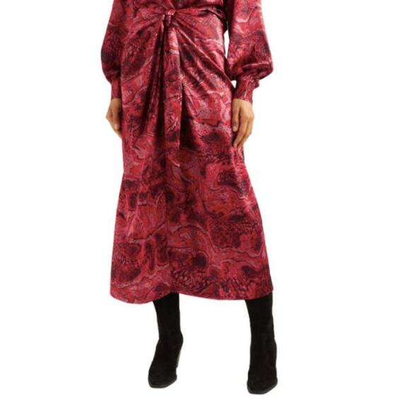 Ganni Dresses & Skirts - Ganni Red Silk Satin Snake Print Midi Skirt